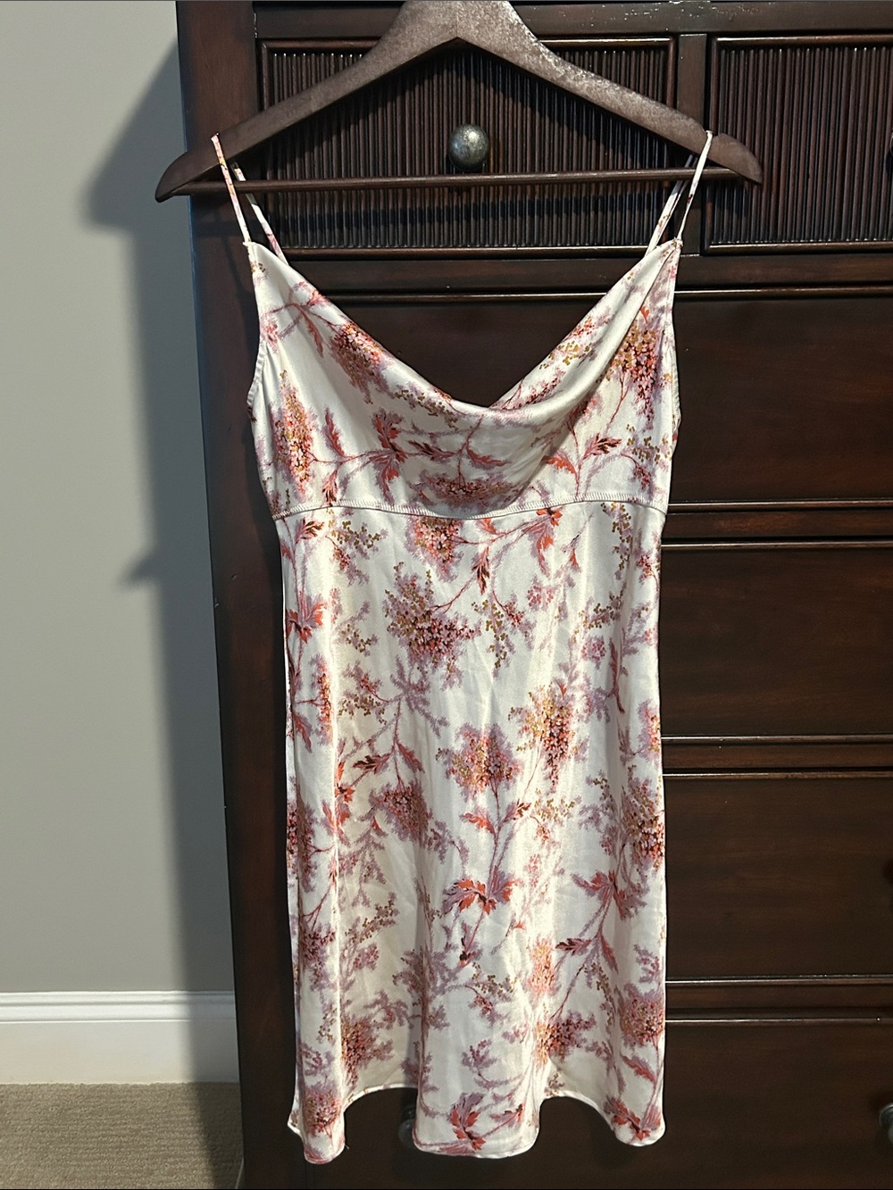 Silky Floral Cowl Neck Slip